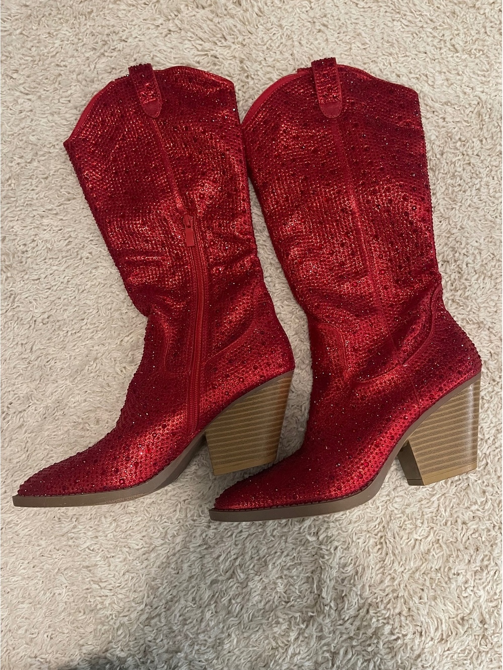 Forever Women's Red Sequin Western Cowboy Boots Size 8.5